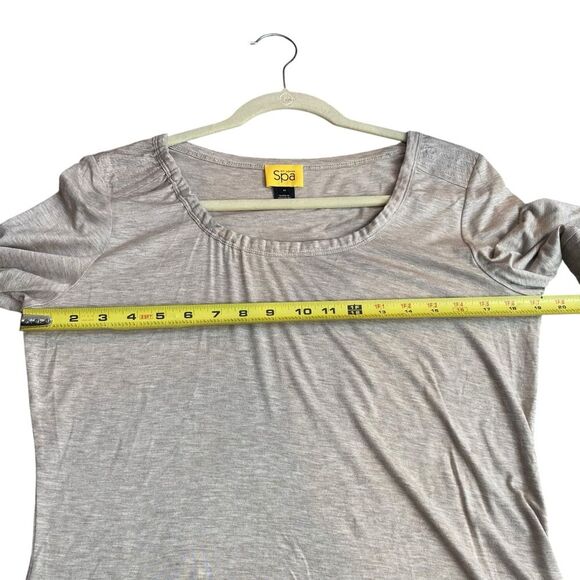 St. John Spa Women’s M Pleated Scoop Neck‎ Top Beige Gray Heather Neutral Soft - Picture 7 of 8